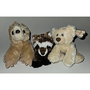 Aurora Ringo Brown Raccoon Sloth Ice Cube Bear Bean Bag Plush Stuffed Toy Lot